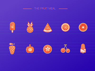 fruit icon apple. grapes cherry corn kiwi orange pineapple tomato watermelon