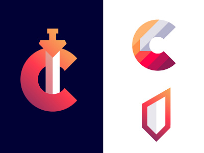 Logo concepts for video game company branding brand competitive excalibur war game king arthur smart monogram mark icon negative space magical players user experience space hidden minimalistic stone burn fire sword caliburn player war negative battle