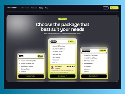 Writing Fusion AI ~ Pricing section design minimalistic design pricing section pricing section design pricing section inspiration ui write fusion ai