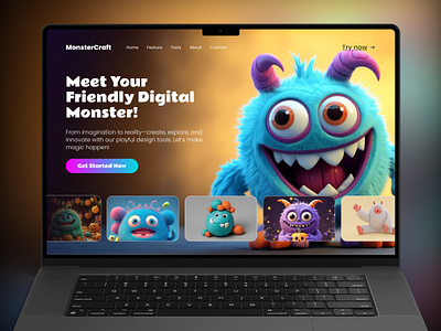 Monster website cartoon children fun game game design gameui gaming website monster playful website design