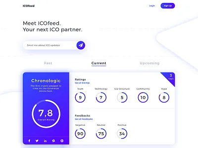 ICOfeed bitcoin cryptocurrency dashboard ethereum feedback landing page rating sketch technology user experience user interface web page design