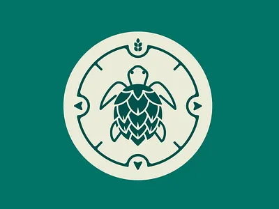 Fresh Coast - Friends & Allies Brewery austin badge beer beer hops brewery coast compass friends and allies illustration symbol teal turtle