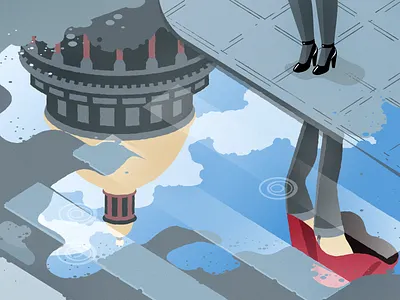 Intrigue in the city architecture building character illustration intrigue postcard raining saint petersburg with love