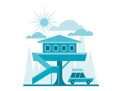 Treehouse illustration mountains santa cruz treehouse vintage