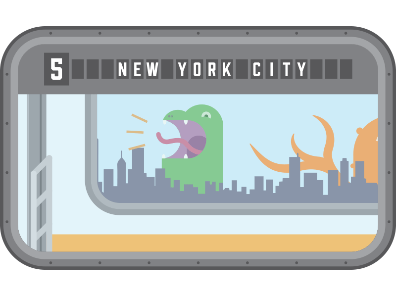 Monsters animation illustration monsters nyc skyline train