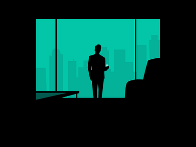 Submerged alone building dark evening illustration man silhouette skyline sofa table vector window