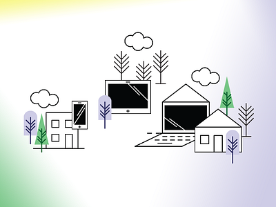 Tech Town design devices gradient illustration screens trees weird