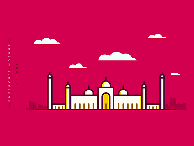 Emperor's Mosque | Minimal 05 badshahi design emperor mosque flat illustration islamic lahore lineart masjid mosque pakistan vector