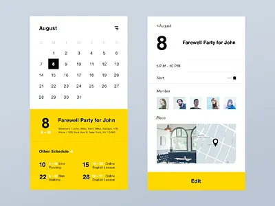 Calendar App app black calendar concept events ios mobile schedule social yellow