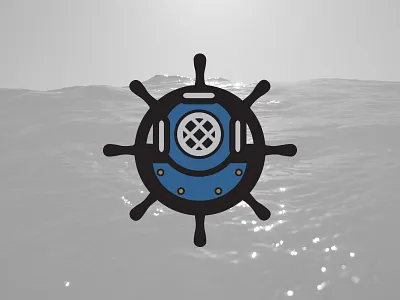 Nautical Sub Shop Secondary Logo branding corporate identity deep sea deep sea diving diving helmet icon illustration logo sailing steering wheel