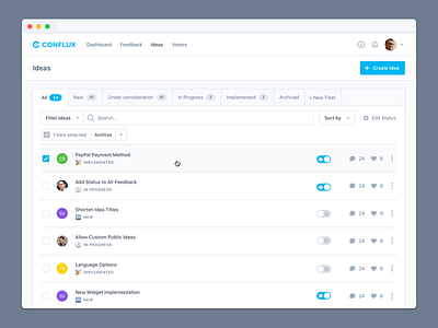 Idea Overview feedback filter idea manage public public dashboard sort status