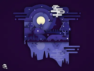 Purple Volcano animal art design digital forest illustration night purple scene texture volcano