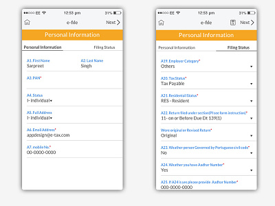 Income Tax e-Filing App Concept e filling income tax return user experience user interface