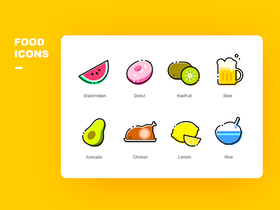 Food icons avocado beer chicken food fruit icon kiwifruit lemon rice watermelon