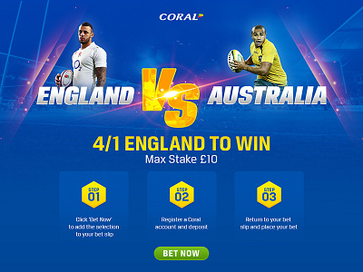 Landing Page Coral bet betting blue landing page rugby yellow