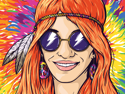 Peace feather girl hippie illustration peace portrait sunglasses volt