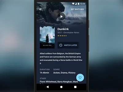 Work in Progress android app detail screen dunkirk film hero image movie nolan poster ui ux watch later