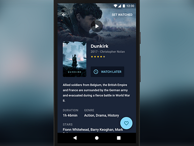 Work in Progress android app detail screen dunkirk film hero image movie nolan poster ui ux watch later