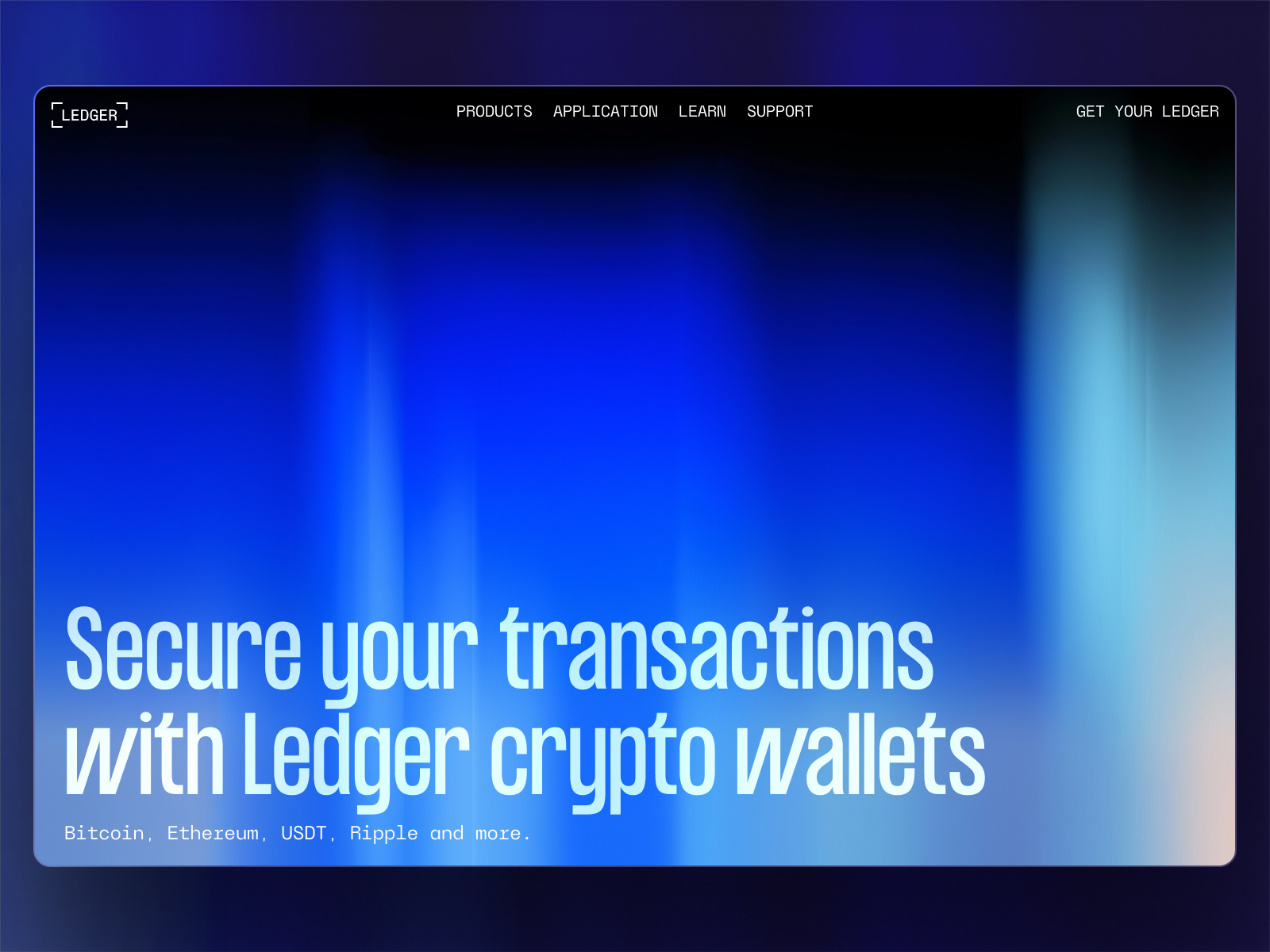 Ledger Wallet hero image concept abstract asset blockchain crypto hero image investment landing page ledger liquid slide token typography