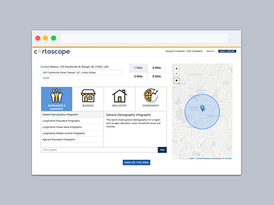 Cartoscope Prototype app infographic intelligence location map mockup prototype web app