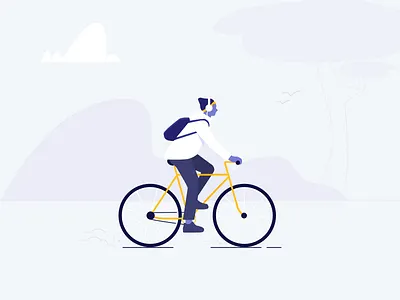 Into The Woods bagpack bicycle birds camping clouds cycle forest headphones illustration peace travelling vector