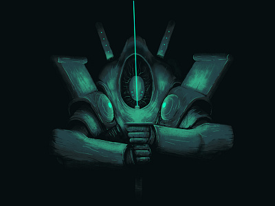 Slicebot droid glow illustration photoshop robot sword