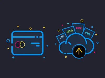 Upload and credit card icons app branding files flat icon payment ui upload ux vector web