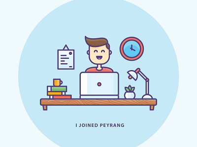 I Joined Peyrang! book cactus character clock desk desktop icon laptop vector work space