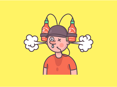 Sriracha sweats art character hot illustration line man sauce sriracha steam sweat vector