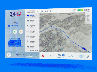 Smart Car UX Dashboard of map and route by self driving animation bluetooth bmw car cluster compatibility concept design device effects motion self driving service smart car ui ux