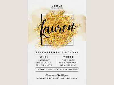 Birthday Party Invitation White Gold birthday gold invitation party white