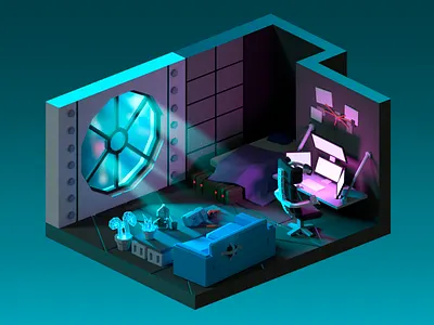 Cyberpunk room cyberpunk faceted isometric low poly room