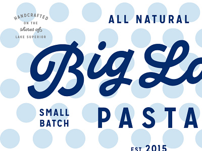 Big Lake Pasta Closeup badge di mare lake superior logo pasta polkadot script