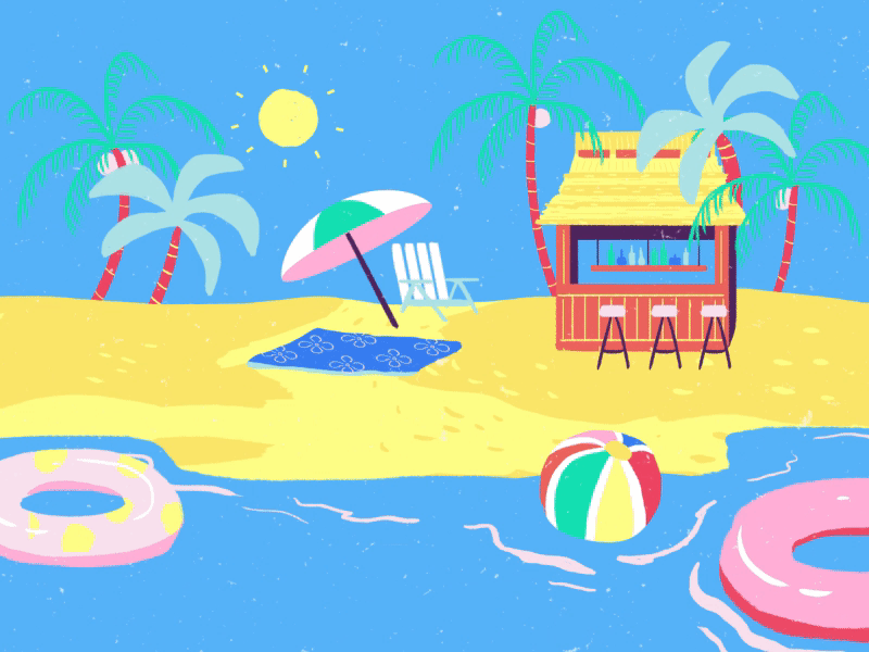 Beach bar animation ball bar beach frame by frame illustration palm trees summer sun