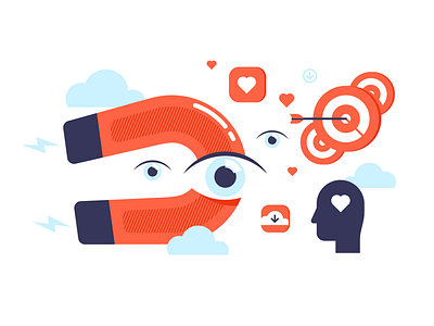 Jampp: illustration style proposal app cloud eye flat head heart icon illustration magnet