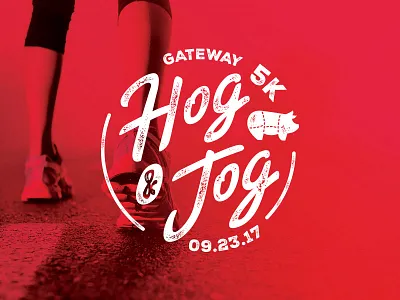 Hog & Jog 5k run brand hog icon illustration logo pig race running