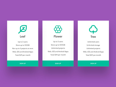 Daily UI 30 - card cards cyan daily ui daily ui 30 daily ui pricing pricing purple sign up website design