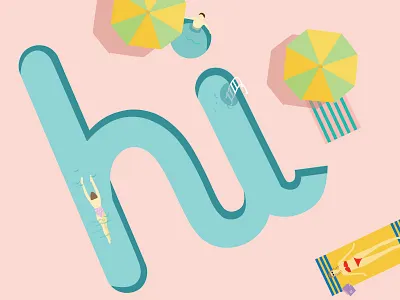 Hi Dribbble! flat illustration summer swimming pool