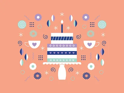 Tea Party Time birthday cake illustration pattern tea party