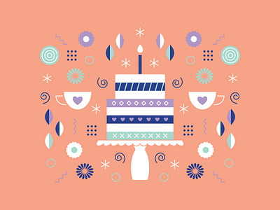 Tea Party Time birthday cake illustration pattern tea party