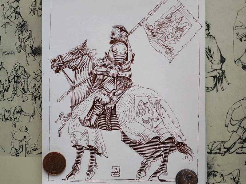 Winner or Ars Longa character design engraving etching graphic hatching illustration ink knight woodcut