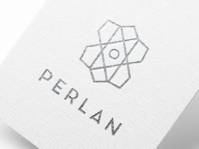 PERLAN logo design brand business company crest identity logo mark monogram pearl shape shell symbol
