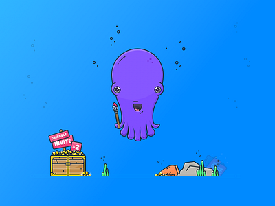 Dribbble Invites character contest debut design draft dribbble invite icon illustration joindribbble octopus treasure vector
