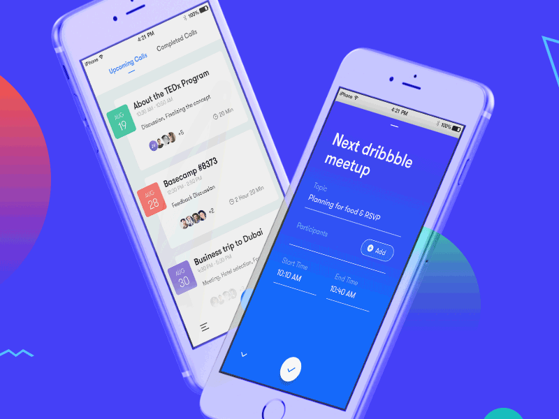 Bubble - Schedule Conference Call App animated mockup blue bubble clean conference create list minimal ui upcoming