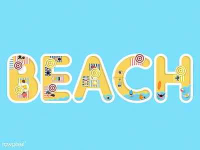 Beach beach character play summer typo