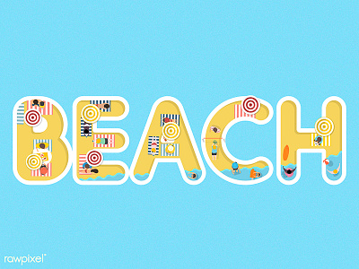 Beach beach character play summer typo