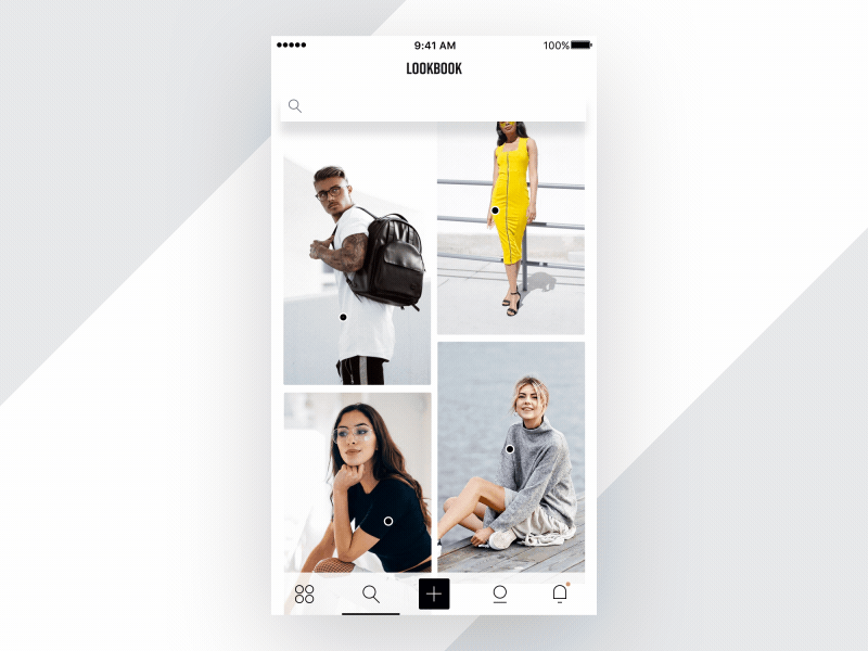 Lookbook App - Feed Loading coachmarks fashion feed grid loading login luxury newsfeed onboarding search splash tour