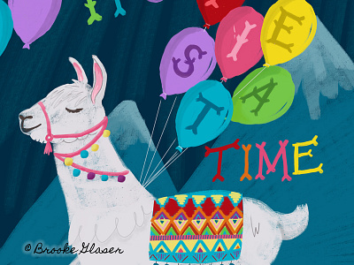 Fiesta Time Llama art balloons childrens book childrens illustration greeting card illustration