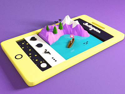 Instagram Gold 3d c4d camping canoe cinema 4d geometry instagram low poly mountains nature poly polygons