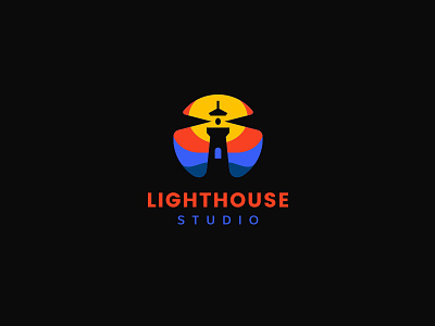 Lighthouse logo circle creative kreatank lighthouse logo negative space ocean sea waves